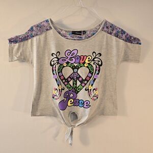 Miss Understood Love Peace Girls Top Shirt Size XL Knot Tie Vintage Y2K